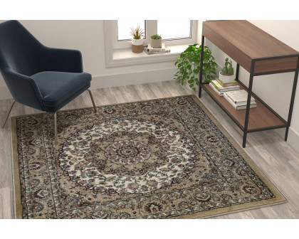 BLNK Mersin Collection Persian Style Square Olefin Area Rug with Jute Backing - Ivory, 5'W x 5'L