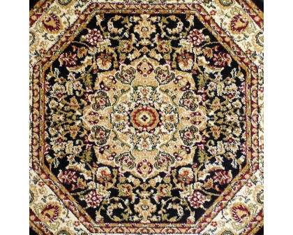 BLNK™ Mersin Collection Persian Style Octagon Olefin Area Rug with Jute Backing - Black, 5'W x 5'L