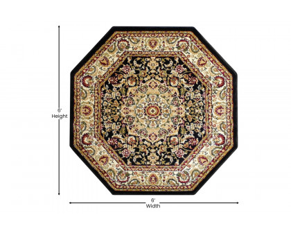 BLNK™ Mersin Collection Persian Style Octagon Olefin Area Rug with Jute Backing - Black, 5'W x 5'L