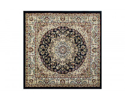 BLNK Mersin Collection Persian Style Square Olefin Area Rug with Jute Backing - Black, 5'W x 5'L