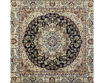 BLNK Mersin Collection Persian Style Square Olefin Area Rug with Jute Backing - Black, 5'W x 5'L