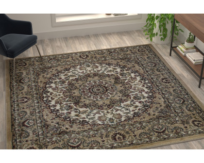 BLNK™ Mersin Collection Persian Style Square Olefin Area Rug with Jute Backing - Ivory, 7'W x 7'L