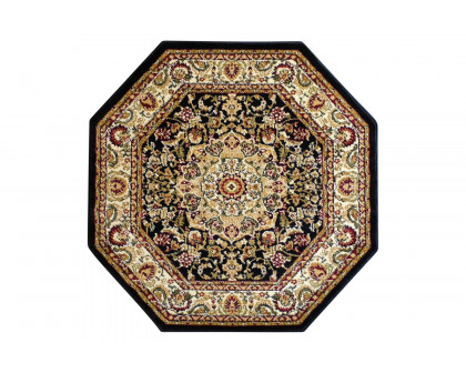 BLNK Mersin Collection Persian Style Octagon Olefin Area Rug with Jute Backing - Black, 7'W x 7'L