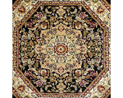 BLNK Mersin Collection Persian Style Octagon Olefin Area Rug with Jute Backing - Black, 7'W x 7'L