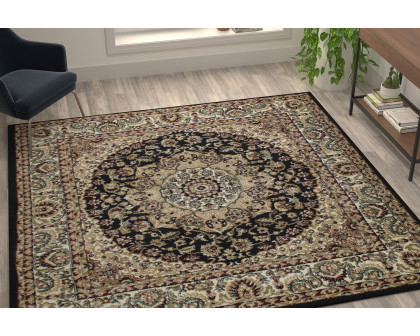 BLNK - Mersin Collection Persian Style Square Olefin Area Rug with Jute Backing