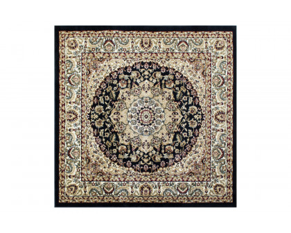 BLNK Mersin Collection Persian Style Square Olefin Area Rug with Jute Backing - Black, 7'W x 7'L