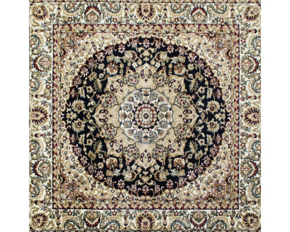 BLNK Mersin Collection Persian Style Square Olefin Area Rug with Jute Backing - Black, 7'W x 7'L