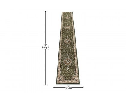 BLNK Portman Collection Persian Style Olefin Area Rug with Jute Backing - Green, 3'W x 15'L