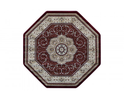 BLNK Portman Collection Persian Style Octagon Olefin Area Rug with Jute Backing - Burgundy, 4'W x 4'L