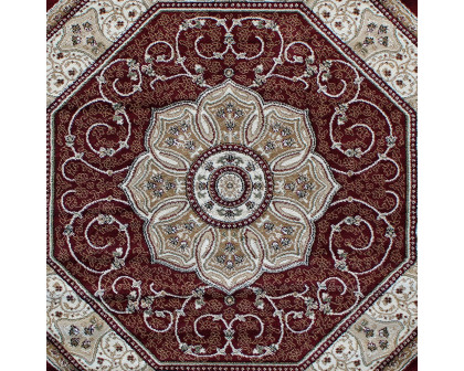 BLNK Portman Collection Persian Style Octagon Olefin Area Rug with Jute Backing - Burgundy, 4'W x 4'L