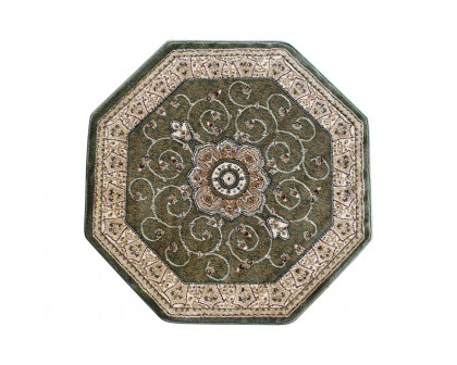 BLNK Portman Collection Persian Style Round Olefin Area Rug with Jute Backing - Green, 4'W x 4'L