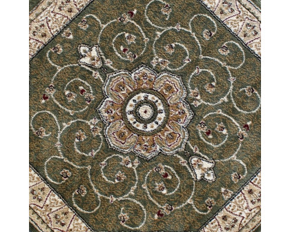 BLNK Portman Collection Persian Style Round Olefin Area Rug with Jute Backing - Green, 4'W x 4'L