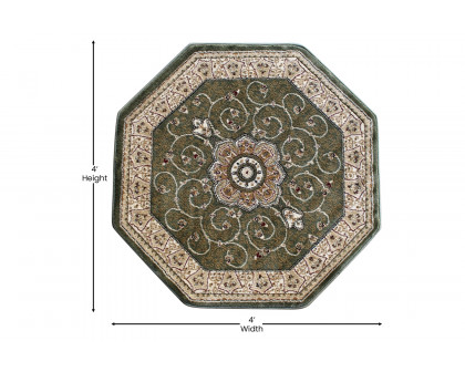 BLNK Portman Collection Persian Style Round Olefin Area Rug with Jute Backing - Green, 4'W x 4'L