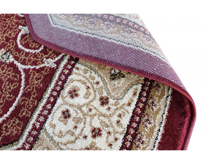 BLNK Portman Collection Persian Style Octagon Olefin Area Rug with Jute Backing - Burgundy, 5'W x 5'L