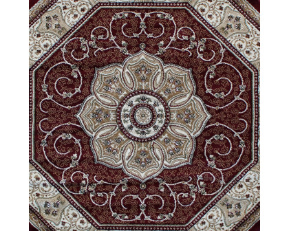 BLNK Portman Collection Persian Style Octagon Olefin Area Rug with Jute Backing - Burgundy, 5'W x 5'L