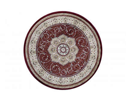 BLNK Portman Collection Persian Style Round Olefin Area Rug with Jute Backing - Burgundy, 5'W x 5'L