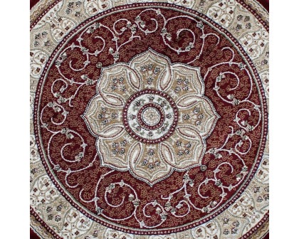 BLNK Portman Collection Persian Style Round Olefin Area Rug with Jute Backing - Burgundy, 5'W x 5'L