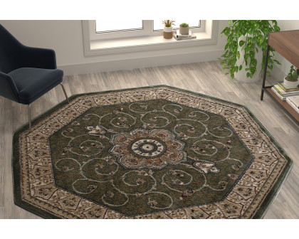 BLNK Portman Collection Persian Style Round Olefin Area Rug with Jute Backing - Green, 7'W x 7'L