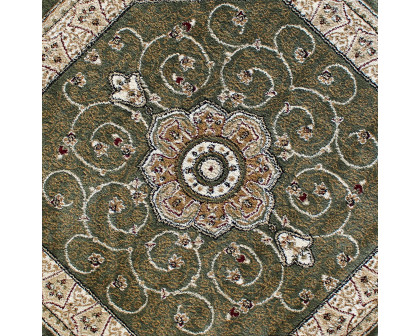 BLNK Portman Collection Persian Style Round Olefin Area Rug with Jute Backing - Green, 7'W x 7'L