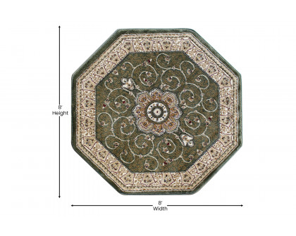 BLNK Portman Collection Persian Style Round Olefin Area Rug with Jute Backing - Green, 7'W x 7'L