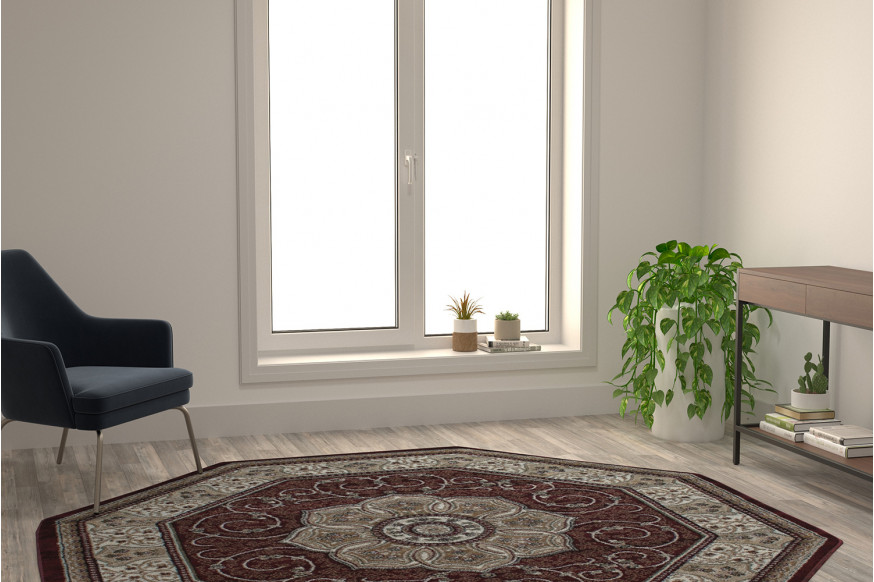 BLNK™ Portman Collection Persian Style Octagon Olefin Area Rug with Jute Backing - Burgundy, 7'W x 7'L