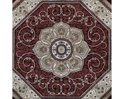 BLNK™ Portman Collection Persian Style Octagon Olefin Area Rug with Jute Backing - Burgundy, 7'W x 7'L