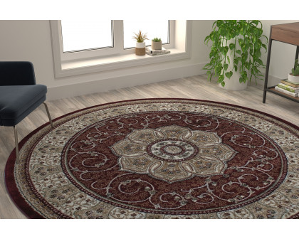 BLNK Portman Collection Persian Style Round Olefin Area Rug with Jute Backing