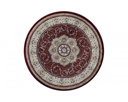 BLNK Portman Collection Persian Style Round Olefin Area Rug with Jute Backing - Burgundy, 7'W x 7'L