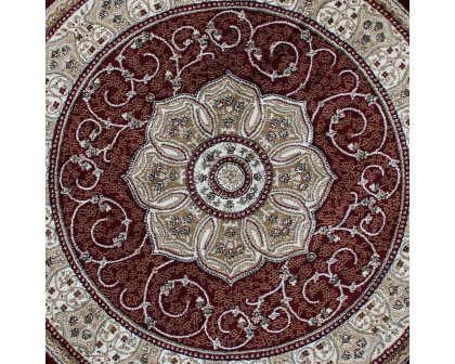 BLNK Portman Collection Persian Style Round Olefin Area Rug with Jute Backing - Burgundy, 7'W x 7'L