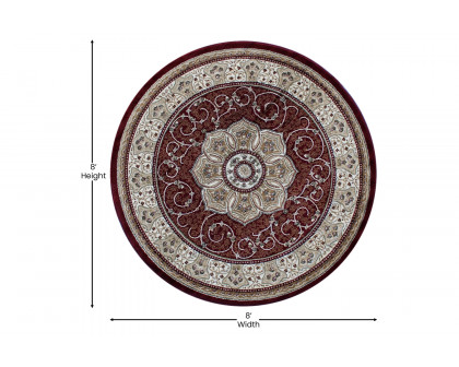 BLNK Portman Collection Persian Style Round Olefin Area Rug with Jute Backing - Burgundy, 7'W x 7'L