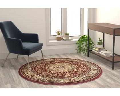 BLNK Mersin Collection Persian Style Octagon Olefin Area Rug with Jute Backing - Burgundy, 4'W x 4'L