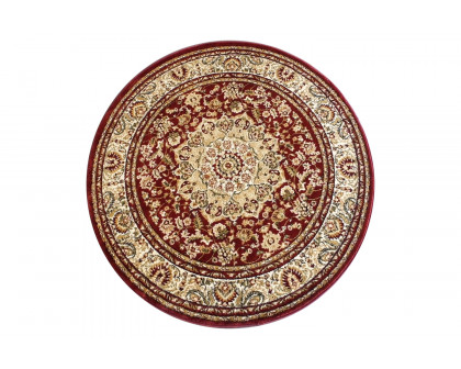 BLNK Mersin Collection Persian Style Octagon Olefin Area Rug with Jute Backing - Burgundy, 4'W x 4'L