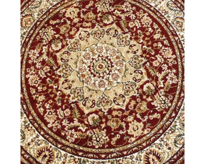 BLNK Mersin Collection Persian Style Octagon Olefin Area Rug with Jute Backing - Burgundy, 4'W x 4'L