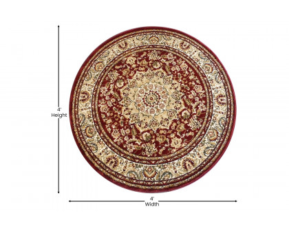 BLNK Mersin Collection Persian Style Octagon Olefin Area Rug with Jute Backing - Burgundy, 4'W x 4'L