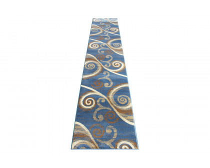 BLNK Valli Collection Abstract Olefin Area Rug with Jute Backing - Blue, 2'W x 11'L