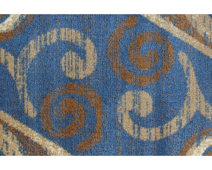 BLNK Valli Collection Abstract Olefin Area Rug with Jute Backing - Blue, 2'W x 11'L