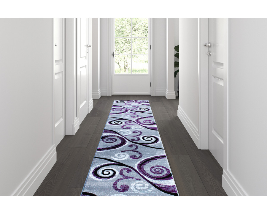 BLNK Valli Collection Abstract Olefin Area Rug with Jute Backing - Purple, 2'W x 11'L