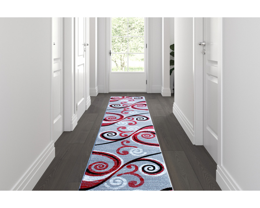 BLNK Valli Collection Abstract Olefin Area Rug with Jute Backing - Red, 2'W x 11'L