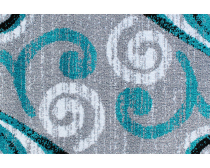 BLNK Valli Collection Abstract Olefin Area Rug with Jute Backing - Turquoise, 2'W x 11'L