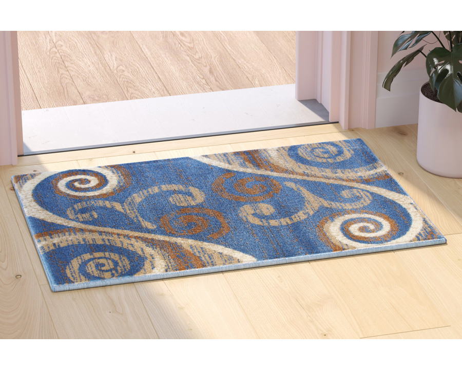 BLNK Valli Collection Abstract Olefin Area Rug with Jute Backing - Blue, 2'W x 3'L