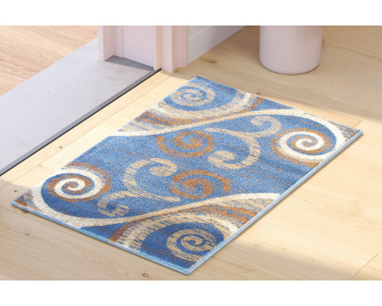 BLNK Valli Collection Abstract Olefin Area Rug with Jute Backing - Blue, 2'W x 3'L