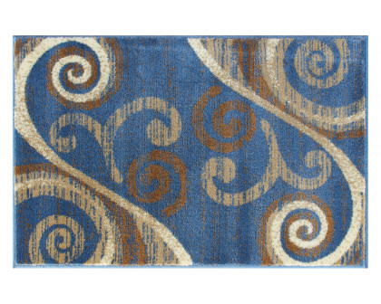 BLNK Valli Collection Abstract Olefin Area Rug with Jute Backing - Blue, 2'W x 3'L