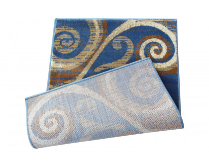 BLNK Valli Collection Abstract Olefin Area Rug with Jute Backing - Blue, 2'W x 3'L