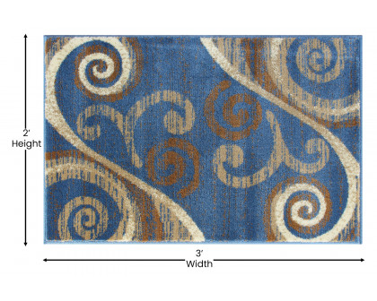 BLNK Valli Collection Abstract Olefin Area Rug with Jute Backing - Blue, 2'W x 3'L