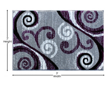 BLNK Valli Collection Abstract Olefin Area Rug with Jute Backing - Purple, 2'W x 3'L