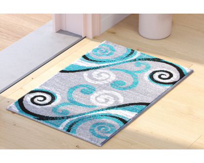 BLNK Valli Collection Abstract Olefin Area Rug with Jute Backing - Turquoise, 2'W x 3'L