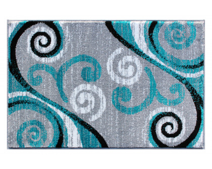 BLNK Valli Collection Abstract Olefin Area Rug with Jute Backing - Turquoise, 2'W x 3'L