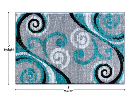 BLNK Valli Collection Abstract Olefin Area Rug with Jute Backing - Turquoise, 2'W x 3'L