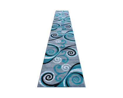 BLNK Valli Collection Abstract Olefin Area Rug with Jute Backing - Turquoise, 3'W x 16'L