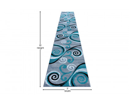 BLNK Valli Collection Abstract Olefin Area Rug with Jute Backing - Turquoise, 3'W x 16'L